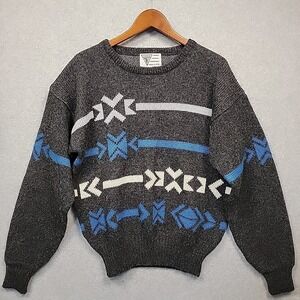 Vtg TYROLIA Skiwear by Head Sweater Mens Sz M Nordic Gray Blue Wool Blend Stripe